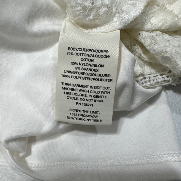 Skye's The Limit Womans Lace Overlay Top Size M White 3/4 Sleeve Cottage Peasant - Picture 6 of 11